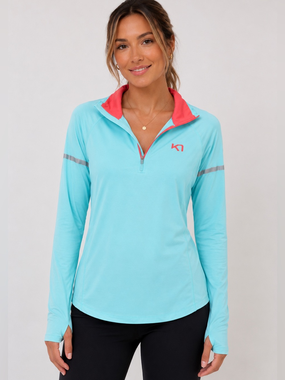 Kari Traa Half Zip Pullover Womens Medium Blue Reflective Thumbholes